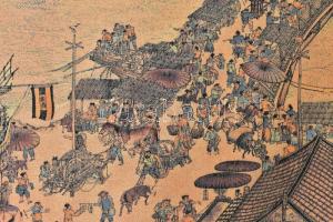 Kínai selyem falikép eredei dobozában. jelzett. / Chinese wall cloth. 33x180 cm