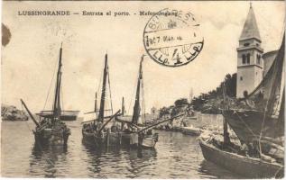 1907 Veli Losinj, Lussingrande; Entrata al porto / kikötő / Hafeneingang / port, boats (EK)