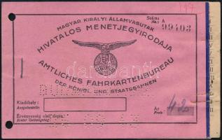 1943 Magyar Királyi Államvasutak hivatalos menetjegyirodája (IBUSZ) Bp.-Pécel űrjegy