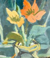 Dallos Lívia (1927-): Csendélet. Olaj, farost, jelzett. Hátoldalán Képcsarnok Vállalat címkéjével. Ü...