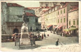 1903 Dubrovnik, Ragusa; Piazza Gundulic / square, fountain, market, shops (EB)