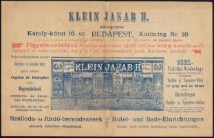1898 Bp., Klein Jakab H. bútorgyáros reklámos számlája, rajta az üzlet képével