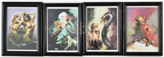 4 db fantasy női harcos képe üvegezett keretekben 9x14 cm