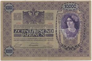 1918. 10.000K mindkét oldal német, piros "Deutschösterreich" felülbélyegzéssel T:III apró ...