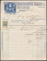 1911 Bp., Benyovits Adolf L. Bútoráruház díszes fejléces számlája illetékbélyeggel