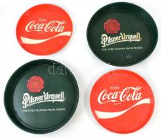 4 db reklámos felszolgáló fém tálca Coca Cola és Pilsner Urquell 2-2 db. d: 30, 36 cm