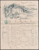 1898 Bp., Szabó Ferenc és Társa Asztalos és Kárpitos Bútor Iparosok fejléces számlája illetékbélyeggel