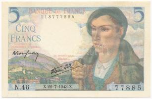 Franciaország 1943. 5Fr T:I- kissé hullámos papír France 1943. 5 Francs C:AU slightly wavy paper