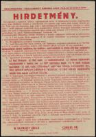 1944 Bp. Békásmegyer-Csillaghegy, községi légoltalmi parancsnokság által kiadott hirdetmény, hajtott, 41×29 cm
