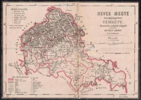 1876 Heves megye közigazgatási térképe, rajzolta: Hátsek Ignác, vászontérkép, 21×30 cm