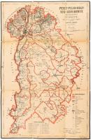 1876 Pest-Pilis-Solt-Kiskun megye közigazgatási térképe, rajzolta: Hátsek Ignác, vászontérkép, 47,5×30,5 cm
