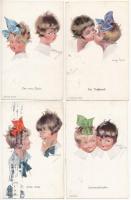 6 db RÉGI művész motívum képeslap: gyerek / 6 pre-1945 art motive postcards: children