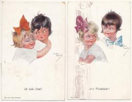 6 db RÉGI művész motívum képeslap: gyerek / 6 pre-1945 art motive postcards: children