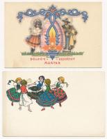 4 db RÉGI művész motívum képeslap: magyar népviselet / 4 pre-1945 art motive postcards: Hungarian folklore