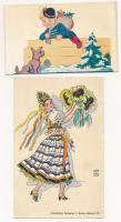 4 db RÉGI művész motívum képeslap: magyar népviselet / 4 pre-1945 art motive postcards: Hungarian fo...