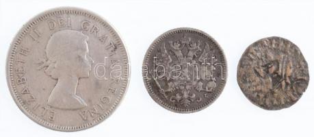 Vegyes: Kanada 1960. 25c Ag "II. Erzsébet" + Finnország 1894. 25p Ag + Magyarország 1342-1...