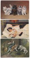 3 db RÉGI művész motívum képeslap: macska / 3 pre-1945 art motive postcards: cats