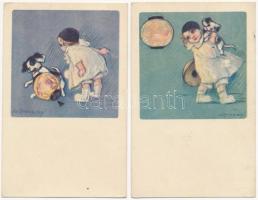 2 db RÉGI olasz művész motívum képeslap: Zandrino / 2 pre-1945 Italian art motive postcards: Zandrino