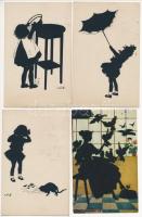 4 db RÉGI művész motívum képeslap: sziluett / 4 pre-1945 art motive postcards: silhouette