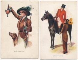 2 db RÉGI művész motívum képeslap: vadász / 2 pre-1945 art motive postcards: hunting