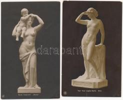 2 db RÉGI művész motívum képeslap: erotikus szobrok / 2 pre-1945 art motive postcards: erotic sculptures