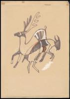 Szekeres István (1927-): Csodaszarvas (cím nélkül). Akvarell, filctoll papír, jelzés nélkül. Lap tetején paszpartuzás nyomaival. 29,5×21 cm