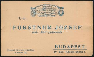 Forstner József szab. Ibis gyárosnak Budapest IV. levelezőlapja