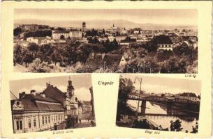 1943 Ungvár, Uzshorod, Uzhhorod, Uzhorod; látkép, Kishíd utca, régi híd / general view, street view, bridge (EK)