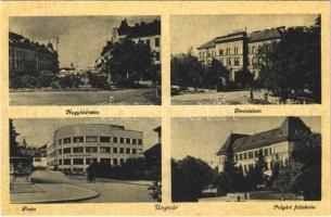 Ungvár, Uzshorod, Uzhhorod, Uzhorod; Nagyhíd utca, Gimnázium, Posta, Polgári fiúiskola / street view, high school, post office, boys&#039; school