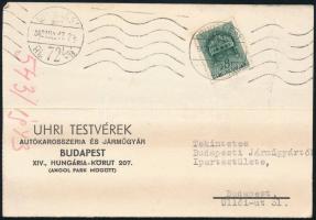1943 Uhri Testvérek Autókarosszéria és Járműgyár fejléces levelezőlapja
