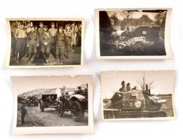 1940 Szászrégen bevonulás fotók: magyar katonák, Botond harckocsi, 4 db 6x8 cm