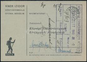 1945 Knez Izidor Könyvnyomdájának fejléces levelezőlapja