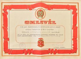 cca 1950  Motorversenyző hagyatéka érmek, kitüntető oklevelek, benne Budapesti Dózsa