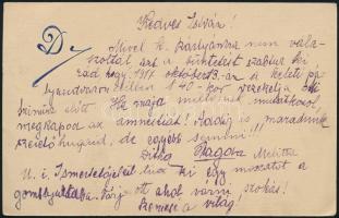 1917 Bende István őrgrófnak címzett vicces hangvételű levelezőlap