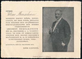 1915 Bp. Kőbánya, Nedelkovics János Dreher cégvezető 25 éves jubileuma alkalmából rendezett ünnepségre szóló meghívó