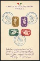 1940 A Magyar Művészetért emléklap bélyegekkel, Horthy Miklósné nyomtatott aláírásával