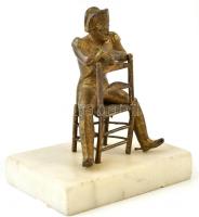 Jelzés nélkül: Napóleon. Bronz szobor alabástrom talapzaton. 13 cm