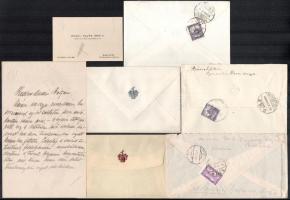 cca 1911-1929 7 db régi névjegykártya, levélpapír, boríték dombornyomott nemesi címerrel