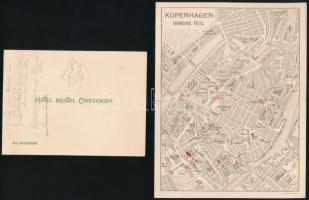 cca 1900 Koppenhága, Hotel Bristol kinyitható térkép látnivalókkal és címeres kártya
