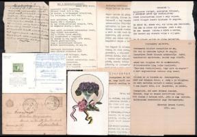 cca 1911-1955 Vegyes okmány tétel, levelek, versek, képeslapok