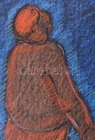 Nikmond Beáta (1938-): Cica gazdájával (cím nélkül). Pasztell, papír, jelzett. 50x20 cm