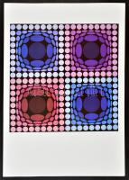 Vasarely, Victor (1908-1997): Op-art kompozíció, ofszet nyomat, utólagos jelzéssel, 27x27 cm