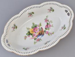 Bavaria Schumann Arzberg áttört szélű, virágos-madaras mintájú porcelán dísztál, matricás, jelzett, ...