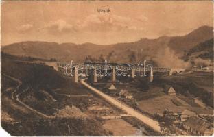 1911 Uzsok, Uzhok; vasúti híd, viadukt, gőzmozdony. M. Grossmann kiadása / railway viaduct, locomotive (EM)