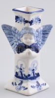 Delft holland kékfestéses angyalkás kerámia mini vázácska, jelzett, hajszálrepedéssel, m: 12 cm