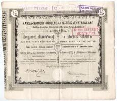 Budapest 1893. Kassa-Somodi Kőszénbánya-Részvénytársaság ideiglenes elismervénye fél részvényről 50Ft értékben bélyegzésekkel, szárazpecséttel T:III