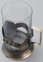 Pohárkészlet, 7 db, üveg betéttel,fém tartóban, m: 11,5 cmx7