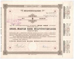 Budapest 1946. Angol-Magyar Bank Részvénytársaság részvényutalványa 5db részvényről egyenként 50P értékben, szárazpecséttel, szelvényekkel T:II