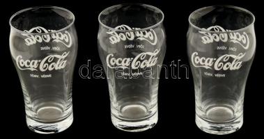 3 db retro Coca-cola üveg pohár, apró kopásnyomokkal, 0,5 l, m: 16 cm