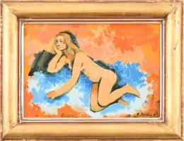 B. Séday Mária (1925-2009): Pihenő. Olaj, farost, jelzett. Fa keretben. 18×25 cm
